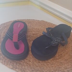 1 Pr Speedo Black,Pink, Sports Flip Flops, 1 Pr Navy w/Jeweled Straps Flip Flops
